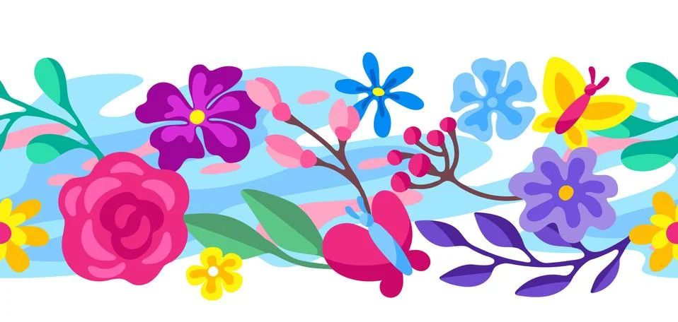 Seamless pattern with spring flowers. Beautiful decorative natural plants. Illustrazione stock