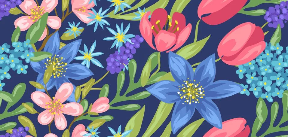 Seamless pattern with spring flowers. イラスト素材