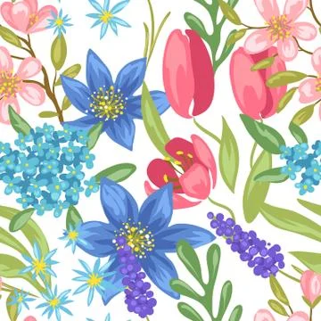 Seamless pattern with spring flowers. Illustrazione stock