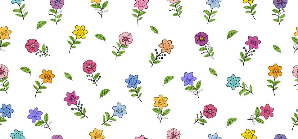 Seamless pattern with spring flowers. Isolated elements on a white background. Stock Illustration