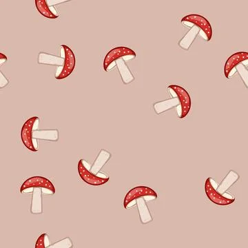 Seamless pattern spring fly agaric cartoon vector Stock Illustration