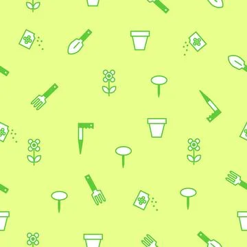 Seamless pattern. Spring gardening tools for planting. Stock Illustration