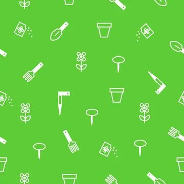 Seamless pattern. Spring gardening tools for planting. Stock Illustration