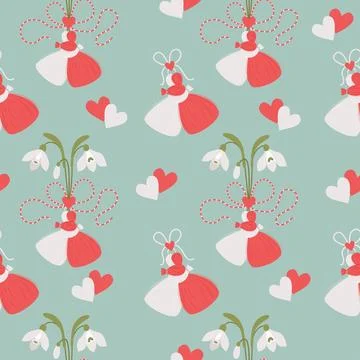 Seamless pattern spring holiday Martisor. Martenitsa Red and white romantic.. Stockillustratie