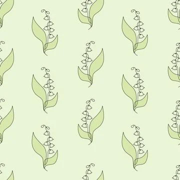 Seamless Pattern Spring Lily of the Valley on Green Background. One Continu.. Stockillustratie