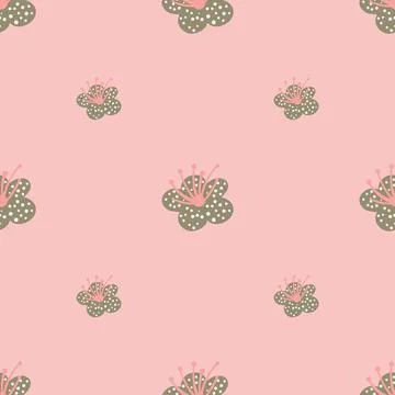 Seamless pattern spring plants on pastel pink background. Vector floral templ Stock Illustration