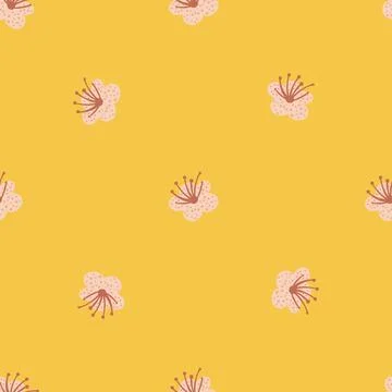 Seamless pattern spring plants on pastel yellow background. Vector floral tem Illustrazione stock