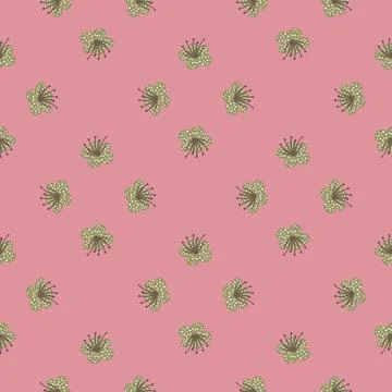 Seamless pattern spring plants on pink background. Vector floral template in  Stockillustratie
