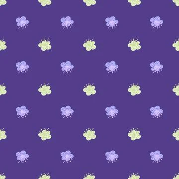 Seamless pattern spring plants on purple background. Vector floral template i Stock Illustration