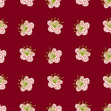Seamless pattern spring plants on reb background. Vector floral template in d Stock Illustration