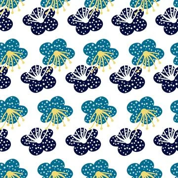 Seamless pattern spring plants on white background. Vector floral template in イラスト素材