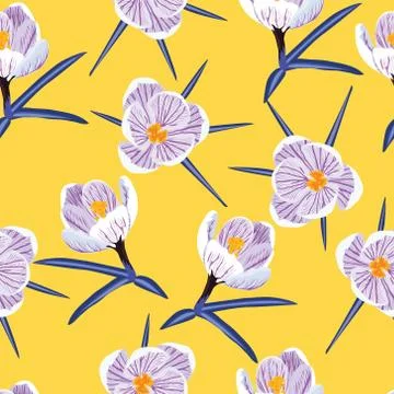 Seamless pattern with spring purple crocus Stock Illustration