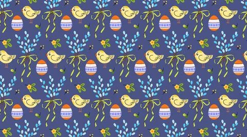 Seamless pattern with spring religious elements for Easter and Palm Sunday. 库存插图
