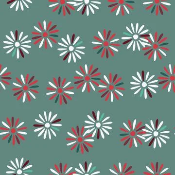 Seamless pattern spring season random abstract daisy flowers ornament. Turquo Stock Illustration