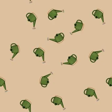Seamless pattern spring watering can cartoon vector Stock Illustration