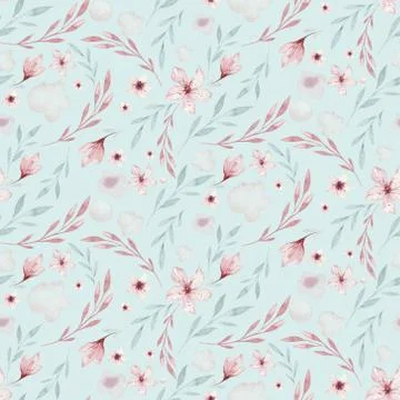 Seamless pattern with spring willow flowers and leaves. Easter Hand drawn Stock Illustration