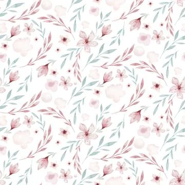 Seamless pattern with spring willow flowers and leaves. Easter Hand drawn Stock Illustration