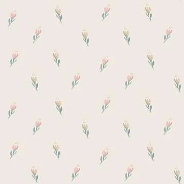 Seamless pattern with spring willow flowers and leaves. Easter Hand drawn Stock Illustration