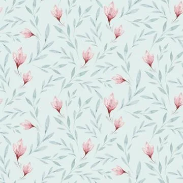 Seamless pattern with spring willow flowers and leaves. Easter Hand drawn Stock Illustration
