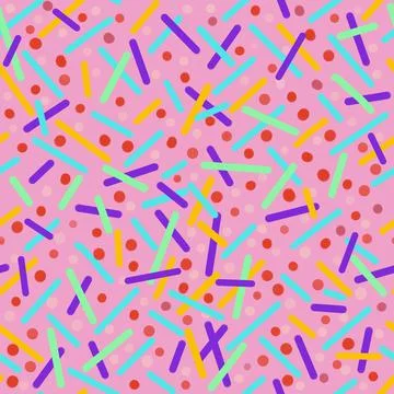 Seamless pattern with sprinkles, confetti-like elements on pink 스톡 일러스트