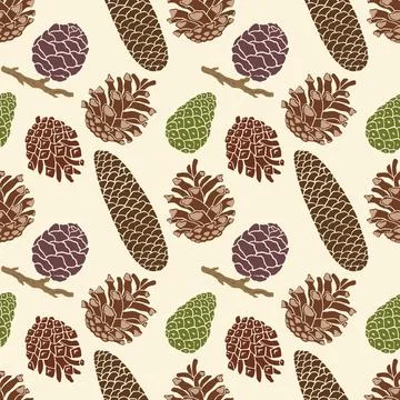 Seamless pattern with spruce and pine cones. Christmas gift wrapping. Illustrazione stock