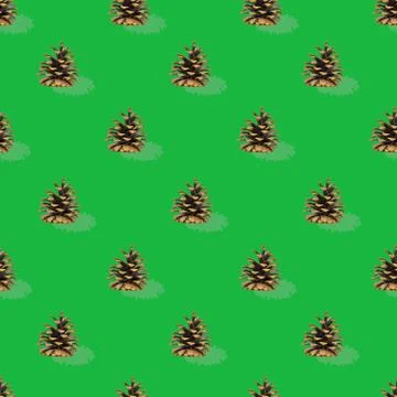 A seamless pattern, spruce bumps in a symmetrical layout on a green backgroun Stock Photos