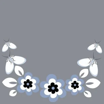 Seamless pattern on a square background - flowers and butterflies, a frame in Stock Illustration