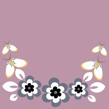 Seamless pattern on a square background - flowers and butterflies, a frame in Stock Illustration