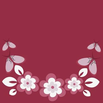 Seamless pattern on a square background - flowers and butterflies, a frame in Stock Illustration