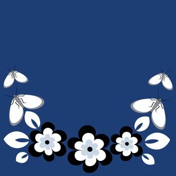 Seamless pattern on a square background - flowers and butterflies, a frame in Stock Illustration