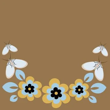 Seamless pattern on a square background - flowers and butterflies, a frame in Stock Illustration