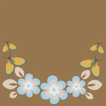 Seamless pattern on a square background - flowers and butterflies, a frame in Stock Illustration
