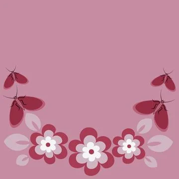Seamless pattern on a square background - flowers and butterflies, a frame in Stock Illustration