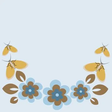 Seamless pattern on a square background - flowers and butterflies, a frame in Stock Illustration