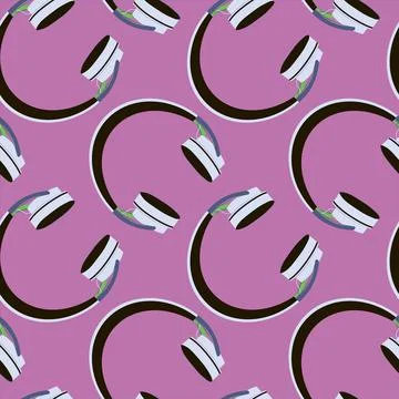 Seamless pattern on a square background, square, tile - Headphones. Wallpaper Stock Illustration