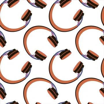 Seamless pattern on a square background, square, tile - Headphones. Wallpaper 스톡 일러스트