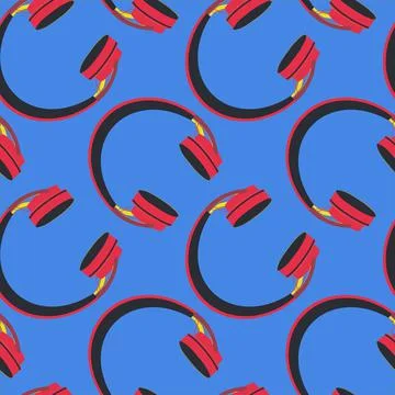 Seamless pattern on a square background, square, tile - Headphones. Wallpaper Stock Illustration