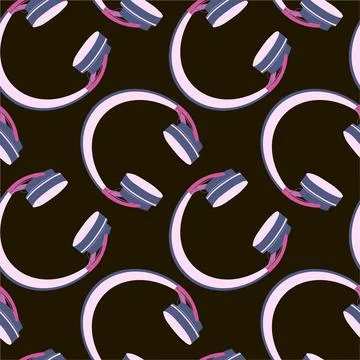 Seamless pattern on a square background, square, tile - Headphones. Wallpaper Illustrazione stock