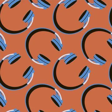 Seamless pattern on a square background, square, tile - Headphones. Wallpaper Illustrazione stock