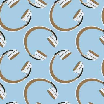 Seamless pattern on a square background, square, tile - Headphones. Wallpaper Stock Illustration
