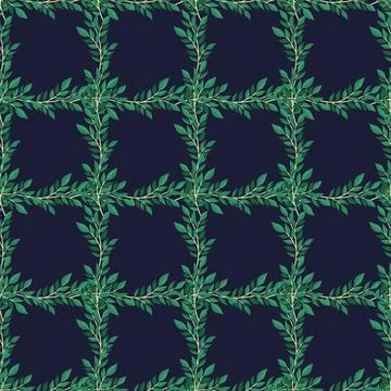 Seamless pattern square branch leaves.Nature background horizontal and vertical Stock Illustration