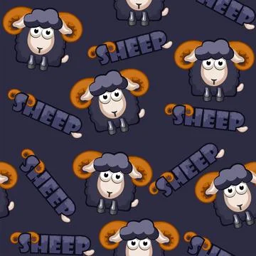 Seamless pattern square cartoon black Sheep Stock Illustration