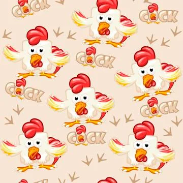 Seamless pattern square cartoon cock Stock Illustration