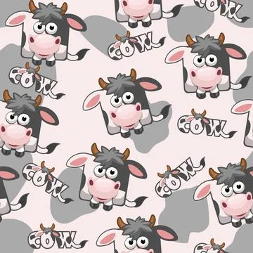 Seamless pattern square cartoon Cow Stock Illustration