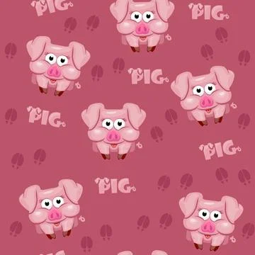 Seamless pattern square cartoon pig Stock Illustration