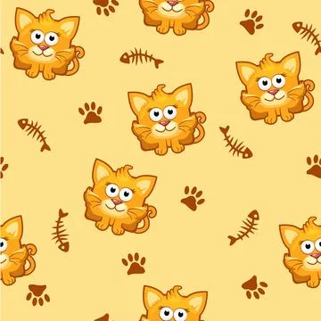 Seamless pattern square cat and fish Stock Illustration