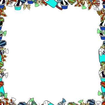 Seamless pattern. Square frames doodles. Illustration in white, blue and black c Stock Illustration