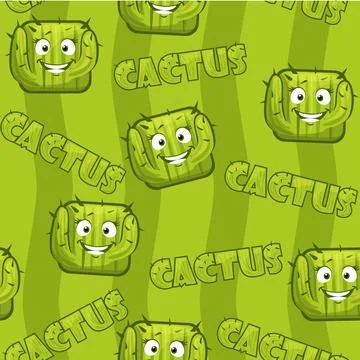 Seamless pattern with square smiley cactus Stock Illustration