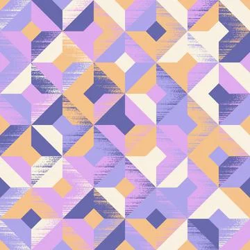 Seamless pattern of squares and rhombuses chaotically painted in blue grey, blue Stock Illustration