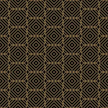 Seamless pattern with squares, black gold diagonal braided striped lines. Vec Stock Illustration